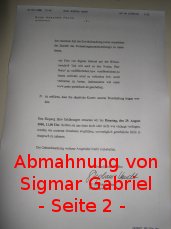 Seite 2 der Abmahnung von Sigmar Gabriel
