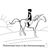Mohammed reitet in den Sonnenuntergang